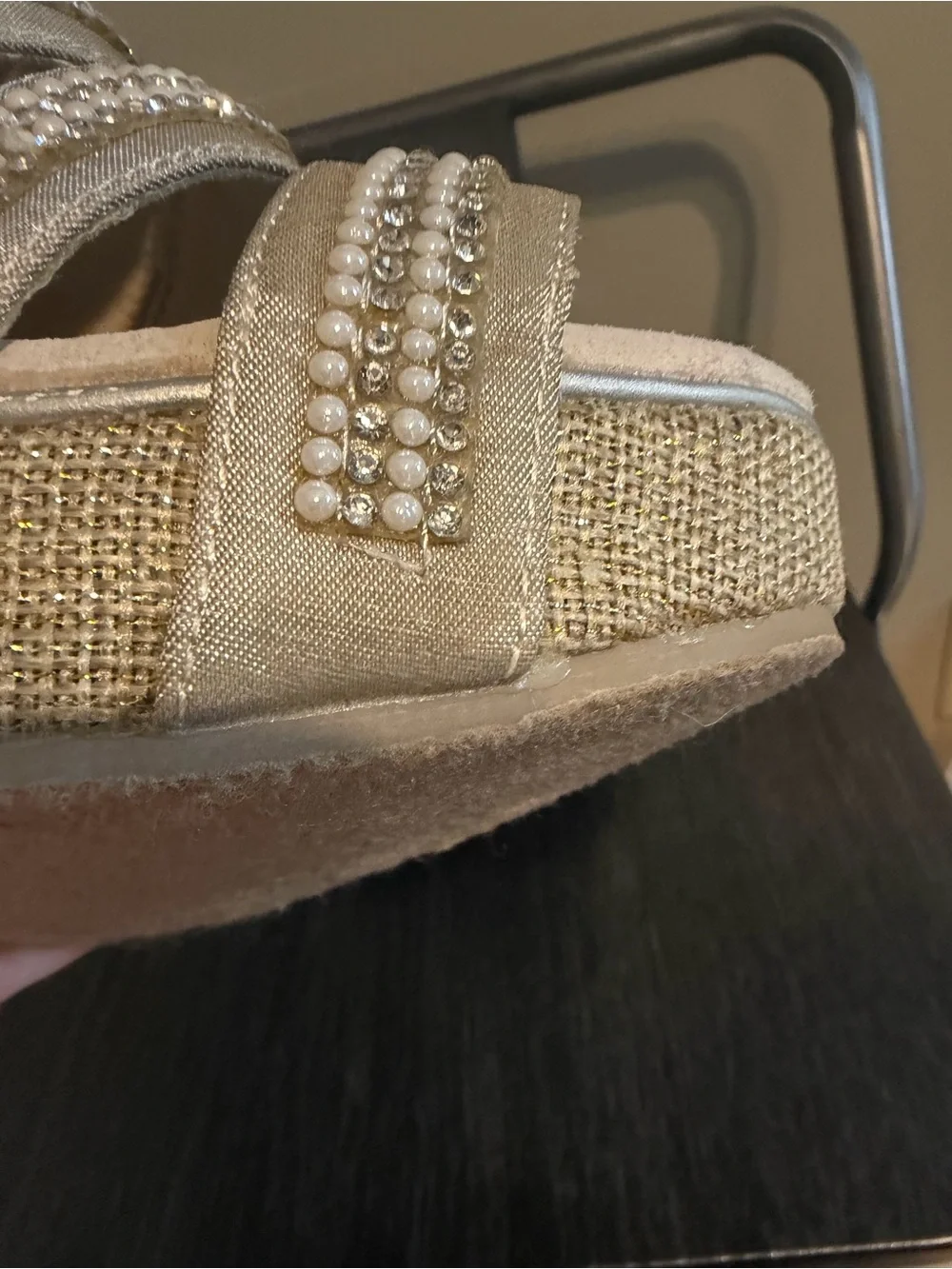 Volatile Pearl Rhinestone Embellished Wedge Slide Sandals Size 7